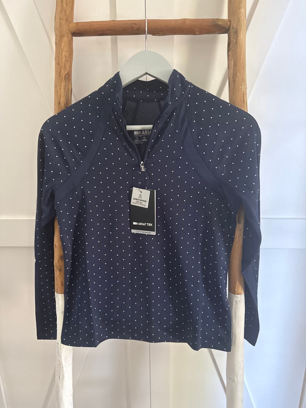 Ariat Ariatek Youth Sunstopper 3.0 Baselayer Equestrian Large 12 Navy Dot NWT